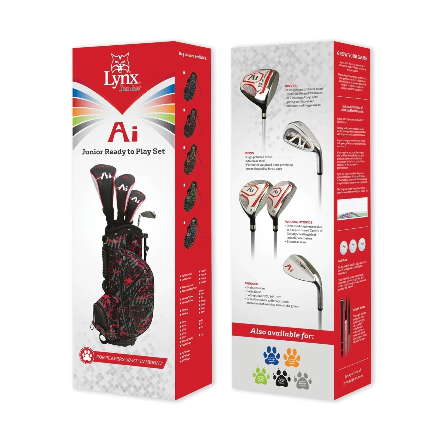 Lynx Junior AI Ready To Play Half Golf Set | Red 48"-51" 1 Lynx Junior AI Ready To Play Half Golf Set | Red 48"-51"
